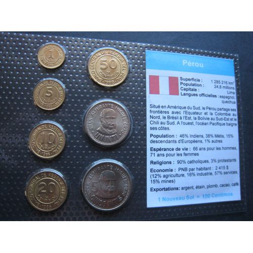 Lot/Set De 7 Pièces De Monnaie Neuves 1 - 5 - 10 - 20 - 50 Centimos - 1 - 5 Intis (Nouveau Sol) - Pérou - Amérique Du Sud - 1985-86-87-88