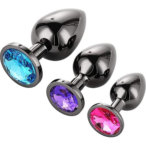 Bleu,Noir/Gris,Rose,Violet Bleu,Noir/Gris,Rose,Violet Plug Anal 3 Pièces Anal Plug En Acier Inoxydable Noir/Gris Foncé Diamant Rond Jouet Sexuel En Métal Pour