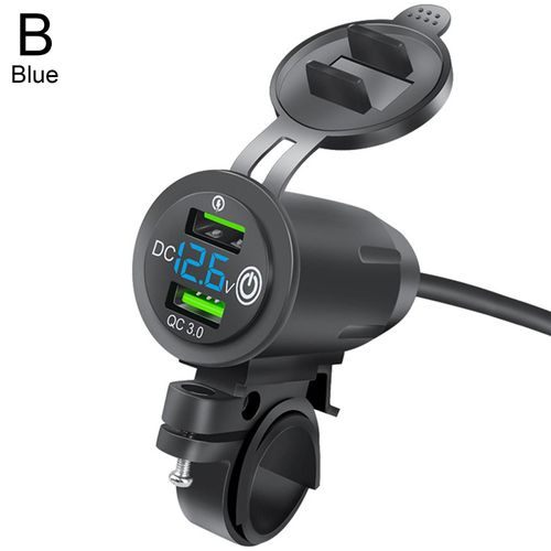 Bleu - Chargeur Rapide Modifié Pour Moto, Double Usb Qc3.0, Affichage Led, Voltmètre, Prise, Pièces De Moto