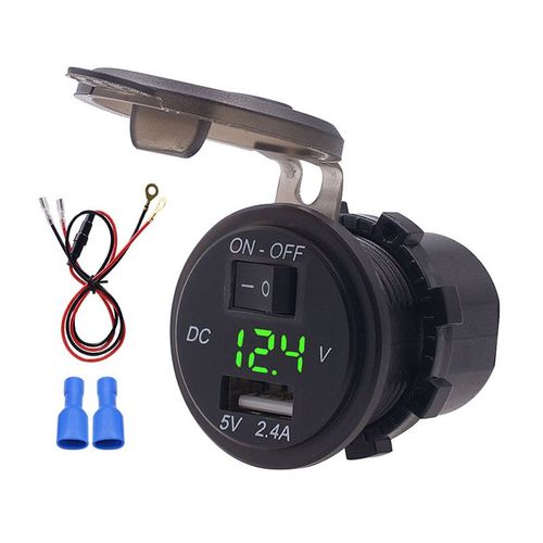 Vert - Chargeur Universel Étanche 12 24v, Double Usb, Prise De Courant Avec Voltmètre, Lumière Led, Moto