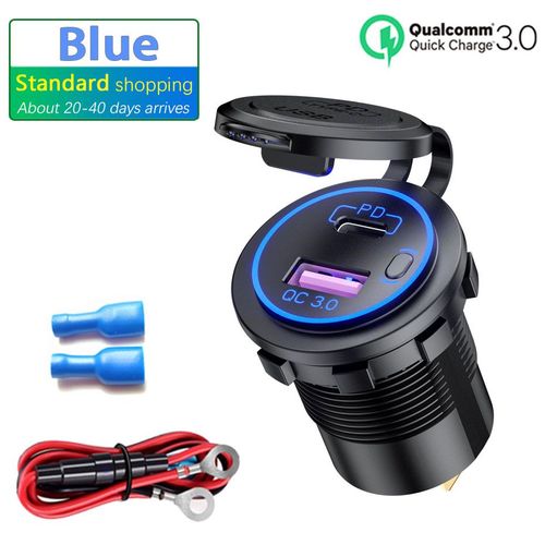 Blue-Line-Standard - Chargeur Usb De Moto Étanche Avec Interrupteur, Chargeur De Voiture Universel, Camion Suv, Montres Rl, Prise De Bateau, 48w, Pd Qc 3.0, 12v, 24v