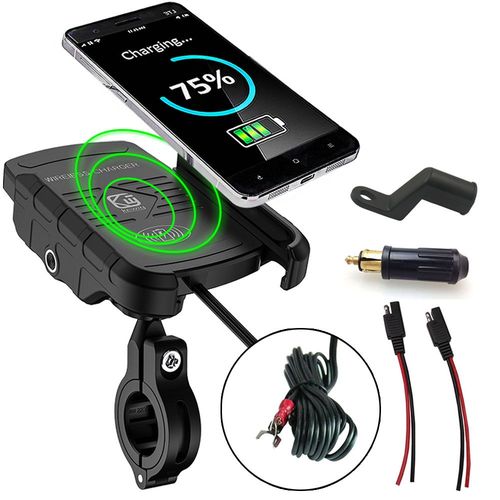 Chargeur De Téléphone Sans Fil Pour Guidon De Moto 15w, Noir, Moto Atv, Support De Téléphone Pour Prise Din Vers Usb, Câble Sae Vers Usb