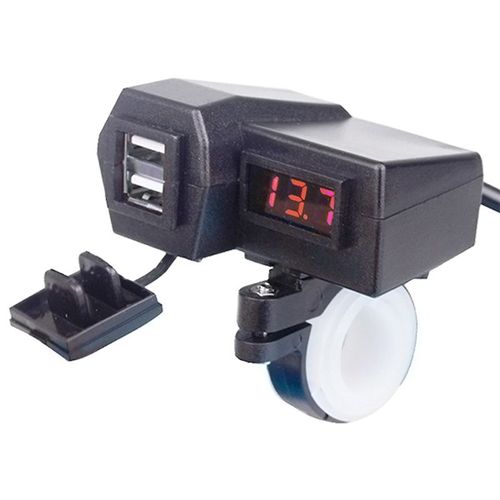 Rouge - Chargeur Usb Double Port Pour Moto 12v, Étanche À L'eau Et À La Poussière 3.1a, Chargeur Pour Guidon Avec Voltmètre, Prises D'affichage Led
