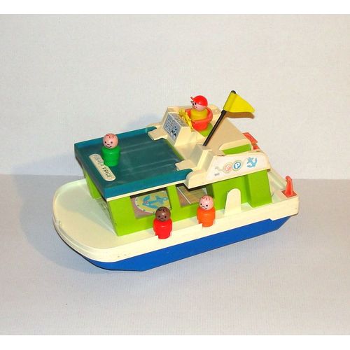 Bateau Roulant Fisher Price Vintage + 4 Figurines Année 72