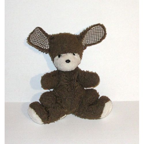 Peluche Chien Boulgom Marron Et Blanc Ancien Doudou Chien Assis 28 Cm