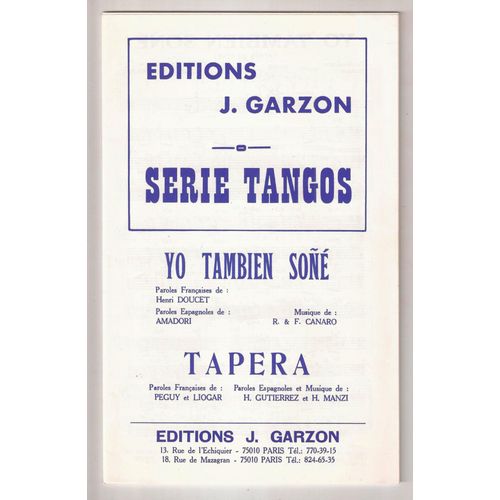 Yo Tambien Soñé - Tapera - Serie Tangos - Éditions Garzon