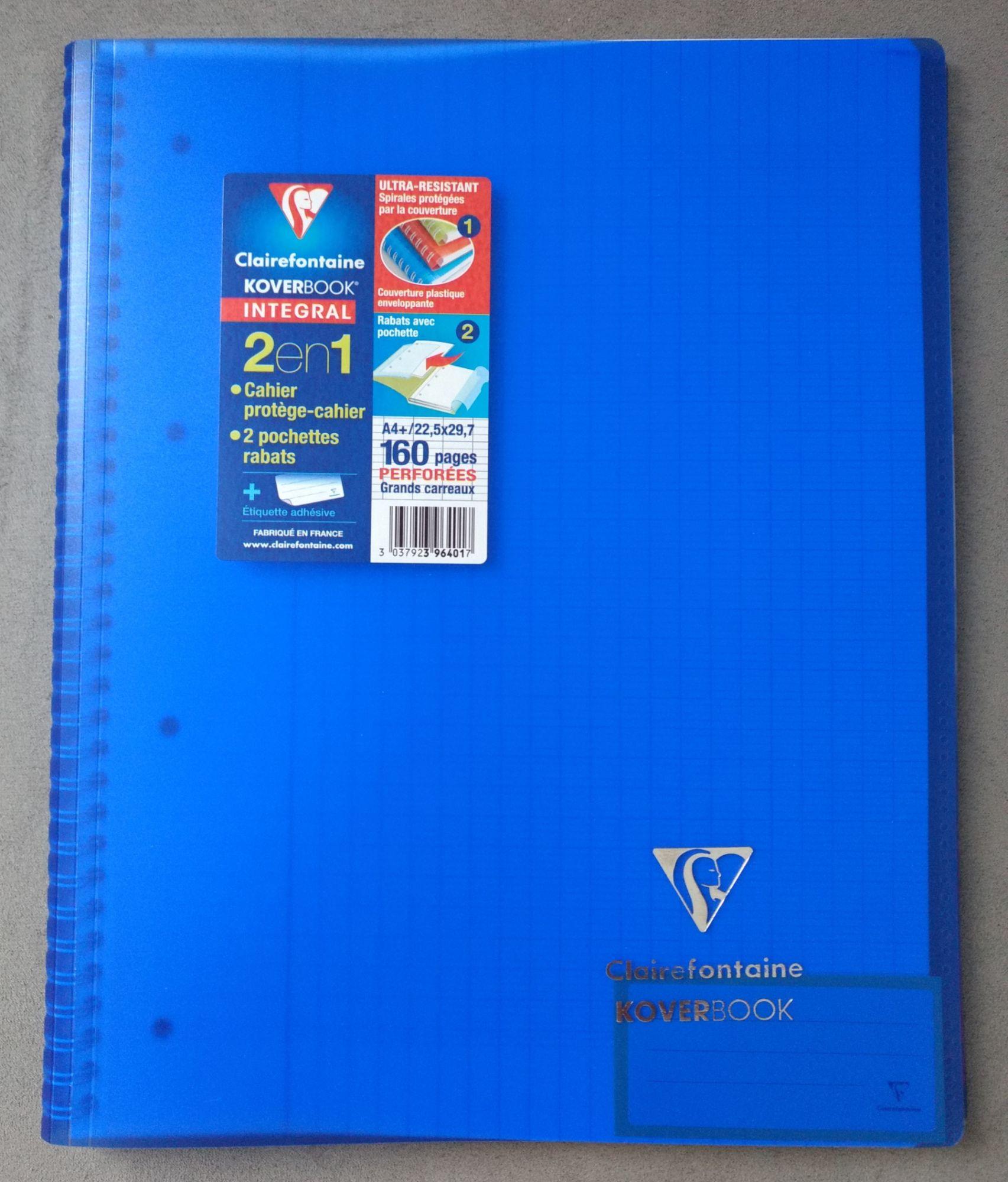 Koverbook intégral 2 en 1. Cahier protège cahier polypro bleu