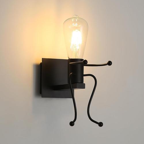 Noir Delaveek Applique Murale Interieur Noir E27, Lampe De Mur Métal Créatif Rétro Moderne, Humanoïde Lumière Murales