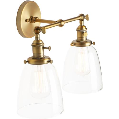 Laiton Antique Pathson Réglable 2 Luminaires Applique Abat-Jour En Verre Rétro Industrial Lampe Murale Plafonnier Rétro