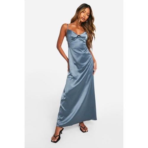 Satin Mini Bow Maxi Dress - Bleu Gris - 14