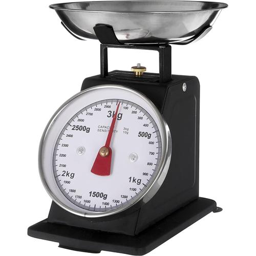 Noir Housewares Balance De Cuisine Mécanique- Bol Inox - Noir Mat - 3 Kg