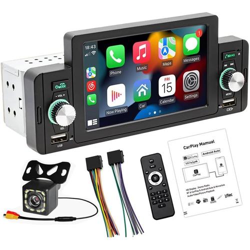 1 Din 5 Écran Tactile Bluetooth Autoradio Média Récepteur Apple Carplayer Android Auto Autoradio Avec Support Appel Mains Libres Fm Swc Usb Aux Mirror Link + 12 Led Caméra De Recul