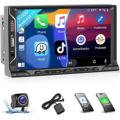 Type 2-Avec Carplay Android 13 Autoradio 2 Din Avec Apple Carplay Android Auto Sans Fil, 7 Pouces Autoradio Bluetooth À Écran Tactile Avec Gps Wifi Bluetooth Fm/Rds Radio+Ahd Caméra De Recul