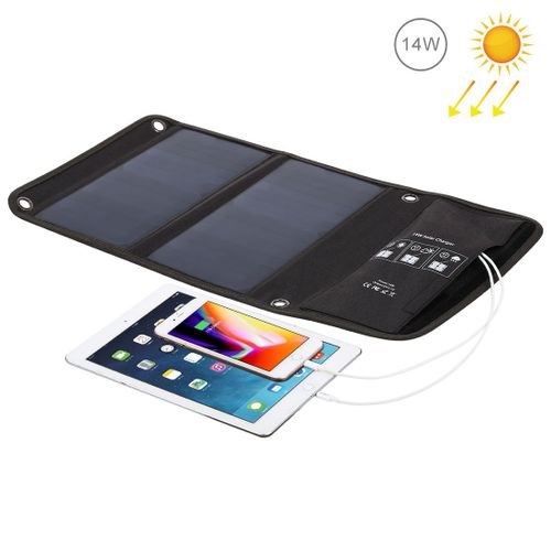 Chargeur Dual Usb Appareils Panneau Solaire Portable Pliable 14w Étanche Noir Yonis