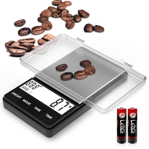 Noir Balance De Café Expresso 1000 G/0,1 G, Balance De Café Goutte À Goutte Avec Minuteur, Balance Numérique De Cuisine Avec Écran Lcd (Piles Incluses)