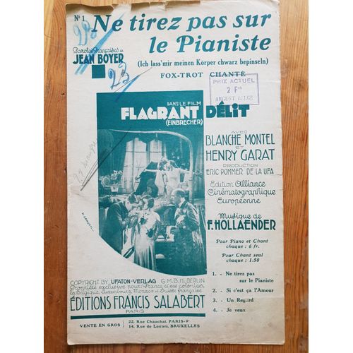 Ne  Tirez  Pas  Sur  Le  Pianiste  Jean Boyer  Montel Garat Du Film Flagrant Delit  Hollaender