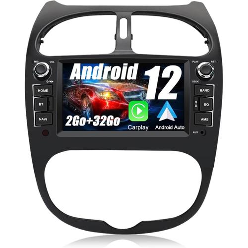 Autoradio Android 12 Pour Peugeot 206 206cc (2002-2010)?2go+32go? Avec Carplay Android Auto7 Pouces Écran Tactile Gps/Fm/Wifi/Bluetooth/Commande Au Volant/Mirrorlink/Aide Au Stationnement