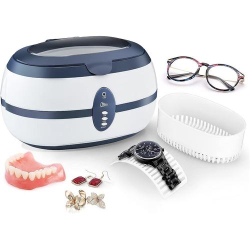 600 Ml - Blanc Nettoyeur À Ultrasons 600ml Appareil Nettoyeur Domestique Avec Panier Nettoyage Et Support Automatique Pour Nettoyage Bijoux Lunette Dentier Cd 