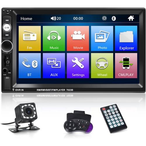 Double DIN Radio Supports Android/iPhone Mirror Link 2 Din 7 inch Touch Display Car Radio with Bluetooth Hands-Free Kit/Dual USB/SD/AUX/Steering Wheel Control + Rear View Camera