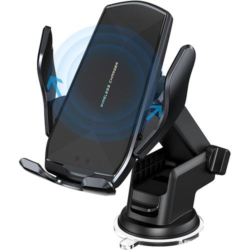 Noir 15w Qi Chargeur Induction Voiture, Chargeur Sans Fil Rapide Automatic Clamping Porte Clip De Sortie D'air Support Téléphone