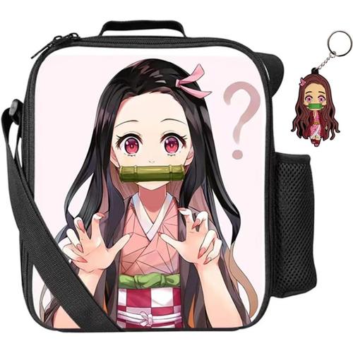 Nezuko Demon Slayer Kamado Nezuko Boîte À Déjeuner Avec Porte-Clés Étanche Sac Isotherme De Voyage Portable Réutilisable Pour Filles Et Garçons (Nezuko)