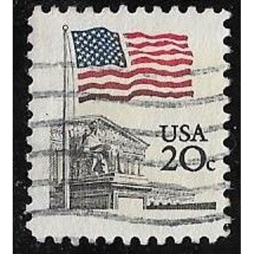 Timbre Des Etats-Unis N°1372 Y & T 20 C. Rouge Bleu Et Noir Drapeau Et La Cour Suprême