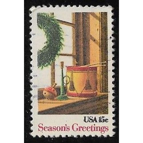 Timbre Des Etats-Unis N°1303 Y & T 15 C. Multicolore Noël Jouets Près D'une Fenêtre Dessin De B. Timberlake