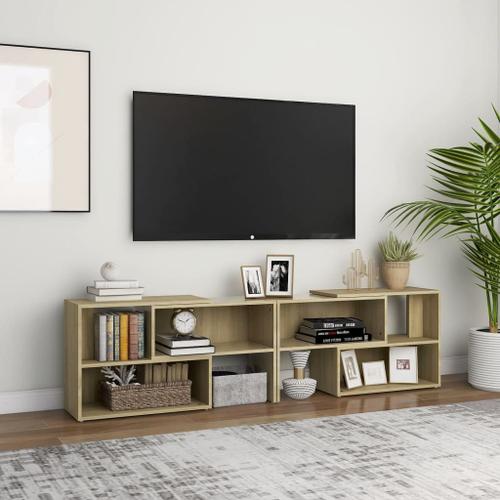 Meuble Bas Tv Chêne Sonoma Design Réglable Extensible 149x30x52cm