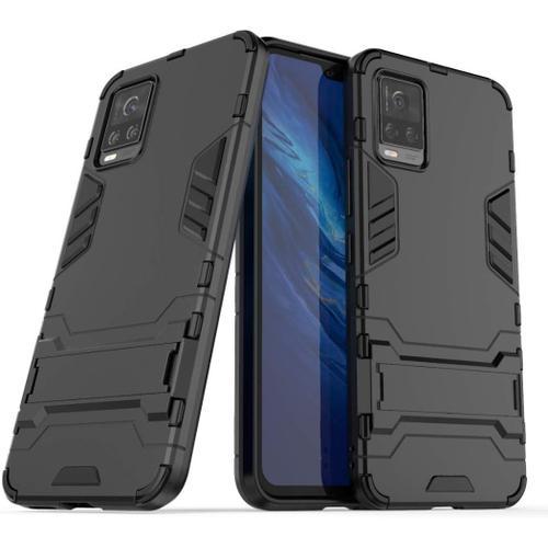 Pour Vivo S7 Coque, Pc + Tpu Silicone Housse Double Couche Hybride Armour Case De Protection + Verre Trempé Écran Protecteur 2 Pack Pour Vivo S7 -Noir