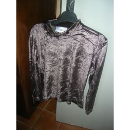 Haut Satiné Col Montant Manches Longues Caroll Paris Taille 36 Acetate Prune.