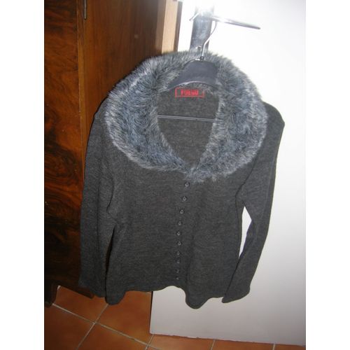 Gilet Fuego Manches Longues Col Fourrure Taille M Acrylique Et Laine.