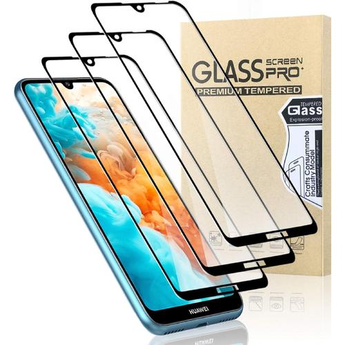 Verre Trempé Compatible Pour Huawei Y6 2019 Lot De 3 Couverture Complète Film De Protection D'écran Vitre Dureté 9h