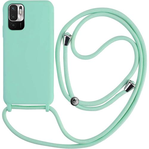 Coque Avec Corde Pour Xiaomi Redmi Note 10 5g Et Poco M3 Pro Coque Candy Premium Avec Cordon Pendentif Couleurs Douces Vert Turquoise