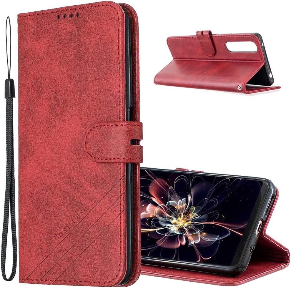 Coque Sony Xperia 10 Ii Étui Portefeuille En Cuir Pu Flip Coque, Premium Pu-Cuir Coque Compatible Avec Sony Xperia 10 Ii. Hx Retro Red