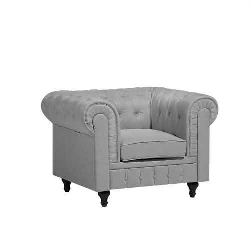 Fauteuil Chesterfield Tissu Gris Clair