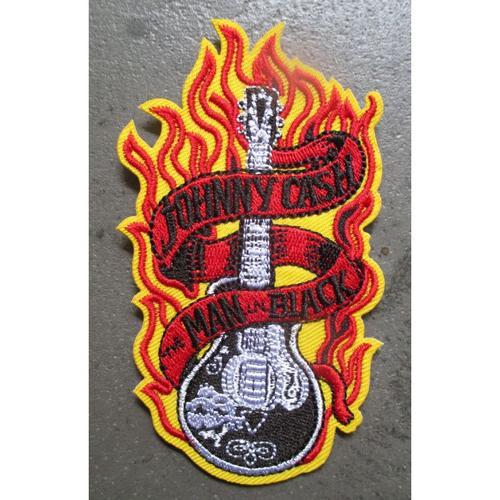 Patch Johnny Cash Logo Guitare A Flammes 10x6 Cm Écusson Veste Blouson