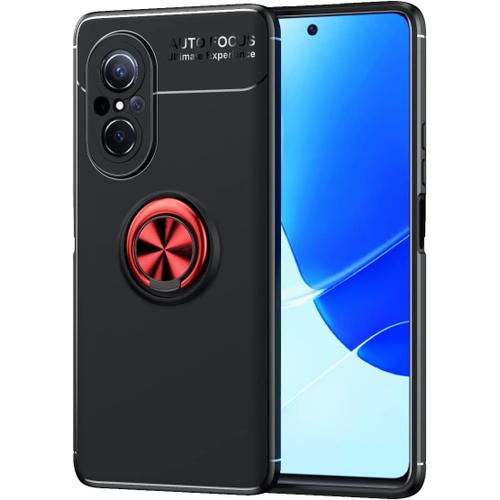 Coque Pour Honor 50 Se Coque En Silicone Fine Et Résistante Aux Chocs En Caoutchouc Souple Avec Anneau Rotatif À 360 Degrés Noir+Rouge