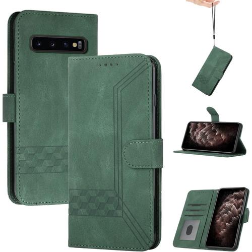 Coque Pour Samsung Galaxy S10plus/S10+Etui En Cuir Pu Portefeuille Coque Avec Fente Carte Fermeture Magnétique Und Flip Béquille Vert