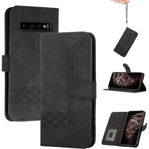 Coque Pour Samsung Galaxy S10plus/S10+Etui En Cuir Pu Portefeuille Coque Avec Fente Carte Fermeture Magnétique Und Flip Béquille Noir