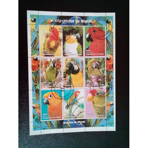 Timbre Niger Yt 1247 A 1255 Perroquets Et Têtes De Perroquets 1998 ( 5812 )