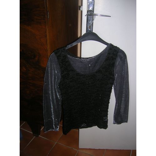 Ensemble Haut Brillant Argenté Manches Longues Et Débardeur Pailleté 100% Viscose 38/40.