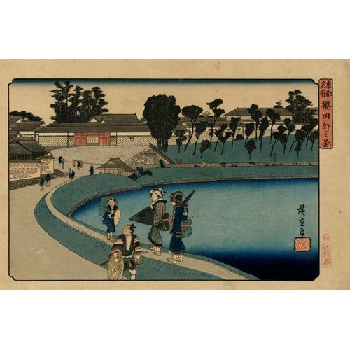 Véritable Estampe Japonaise De Hiroshige "A L'extérieur De La Porte Sakurada"