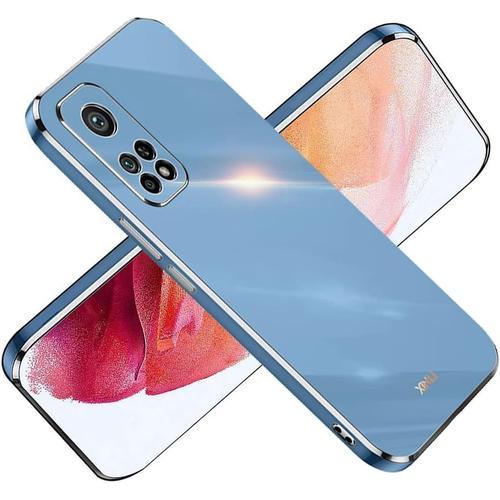 Coque Pour Xiaomi Mi 10t 10t Pro Galvanoplastie Cadre Doux Tpu Étui De Protection Slim Scratch Antichoc Miroir Téléphone Housse. Bleu