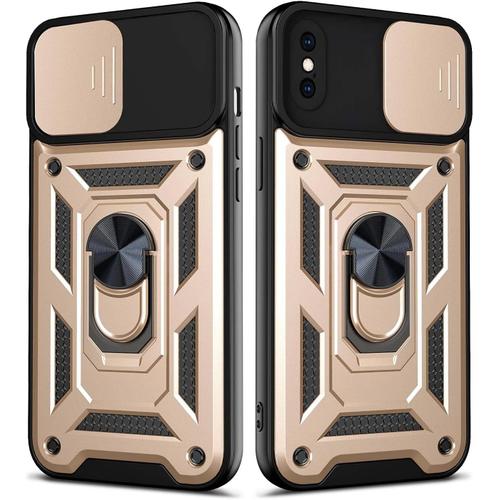 Coque Iphone Xs Max,Étui Qualité Militaire Rotatif Anneau Support Voiture Magnétique Antichoc Housse Etui Pour Iphone Xs Max 6.5"" -Or