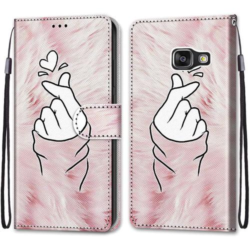 Coque Portefeuille Compatible Avec Samsung Galaxy A3 2016/Sm A310f Flip Étui Case Position De La Carte Et Fonction Support Rose Blanc