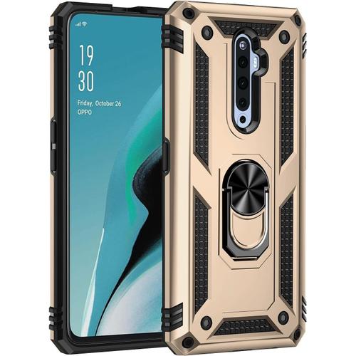 Coque Pour Oppo Reno 2z Reno2 Z Avec Rotatif À 360 ° Bague Anneau Support, Anti-Chocs Étui, Silicone Tpu+Pc Double Couche Housse. D'or