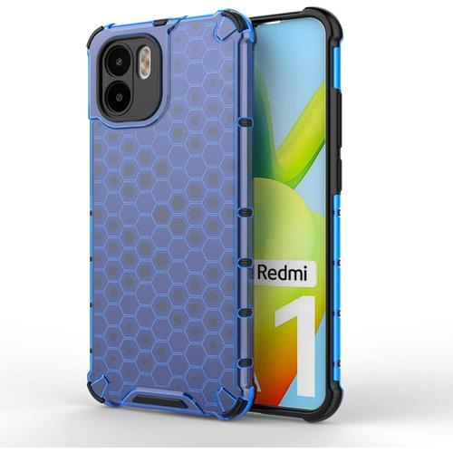 Coque Pour Xiaomi Redmi A1 En Nid D'abeille, Transparent Silicone Case Protégez La Caméra, Étui Ultra-Fin Antichoc Double Couche Bleu