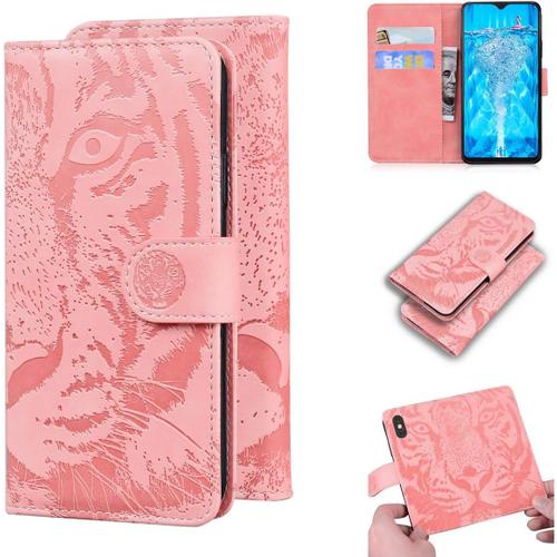 Étui Pour Realme U1/Oppo F9 F9 Pro 6 3 Pouces Pu Magnétique Pochette Cuir Housse Tigre Impression Rabattable Case Stent Fonction Rose