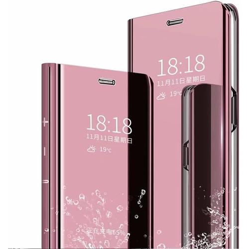 Coque Miroir Pour Apple Iphone 13 Mini - Étui À Rabat Avec Fonction Veille/Réveil - Béquille Pliable - Résistante Aux Chocs - Or Rose