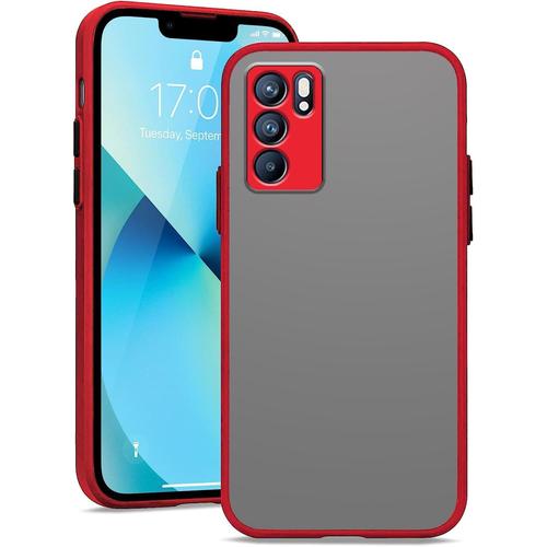 Coque Pour Oppo Reno 6 5g Transparent Mat, Hard Pc Et Tpu Bumper Housse De Protection, Etui Oppo Reno 6 5g Antichoc Ultra Mince Rouge